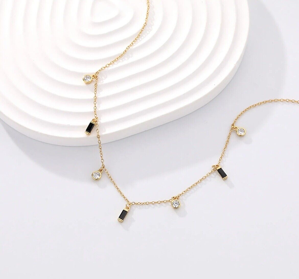 Round gold Rectangle Cubic Zirconia Necklace