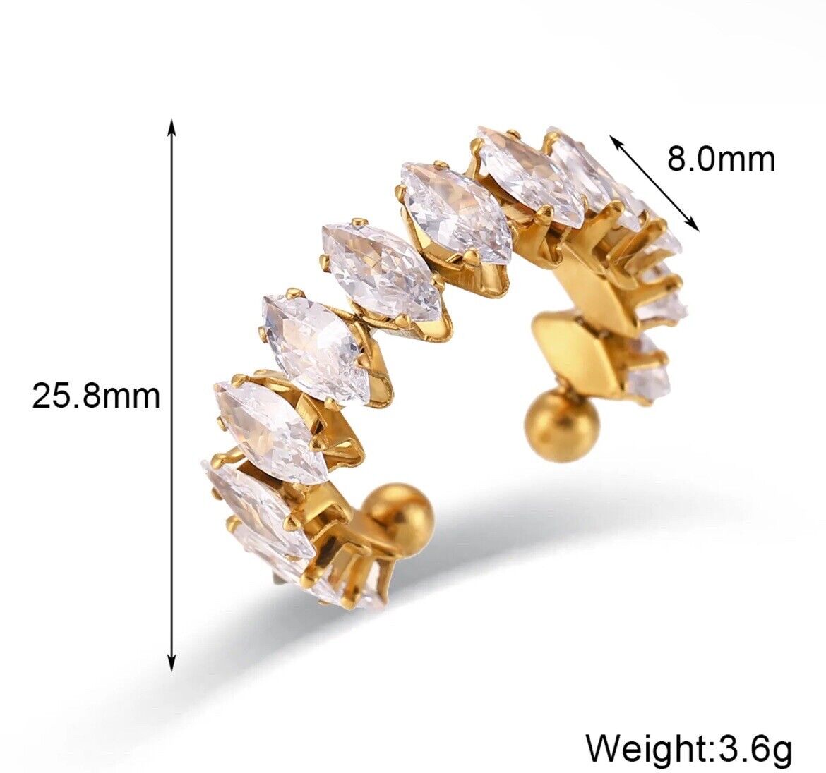 Droplet Stainless Steel Cubic Zirconia Gold Plated Adjustable Ring