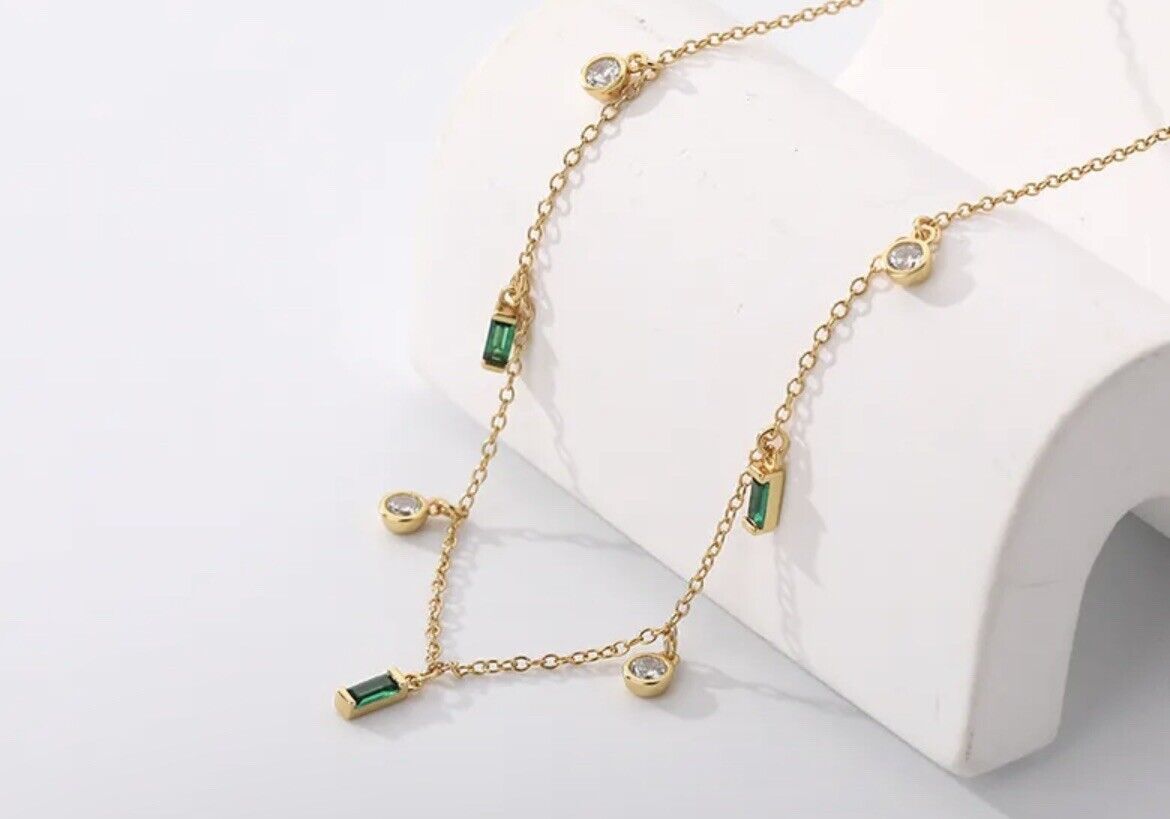 Round gold Rectangle Cubic Zirconia Necklace