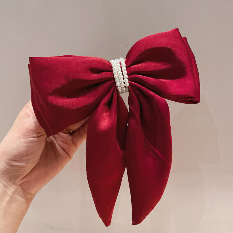 Bow Ribbon pearl Satin Hair Clip