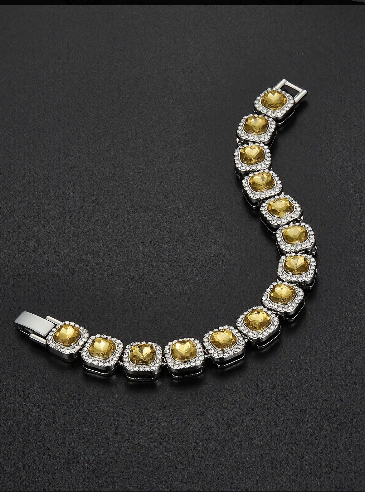 Yellow Square Alloy Plating Inlay Rhinestones Womens Bracelet