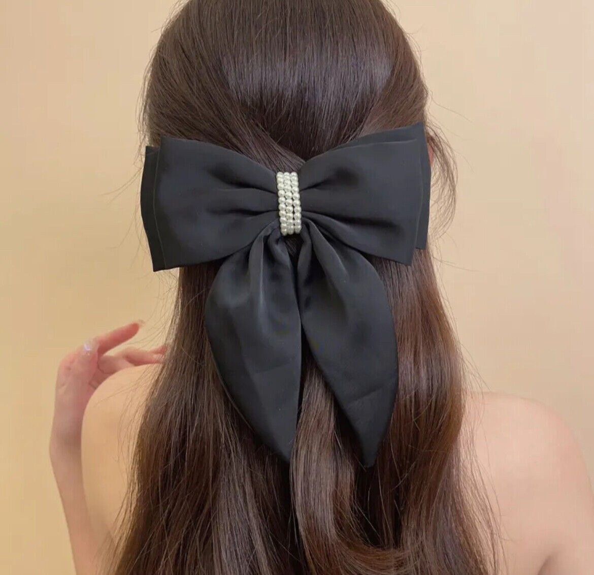 Bow Ribbon pearl Satin Hair Clip