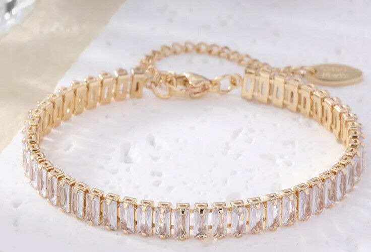 Rectangle Baguette Cubic Zirconia Copper Crystal Bracelet