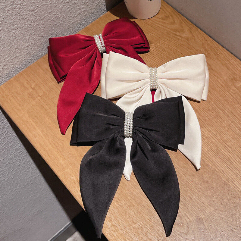 Bow Ribbon pearl Satin Hair Clip
