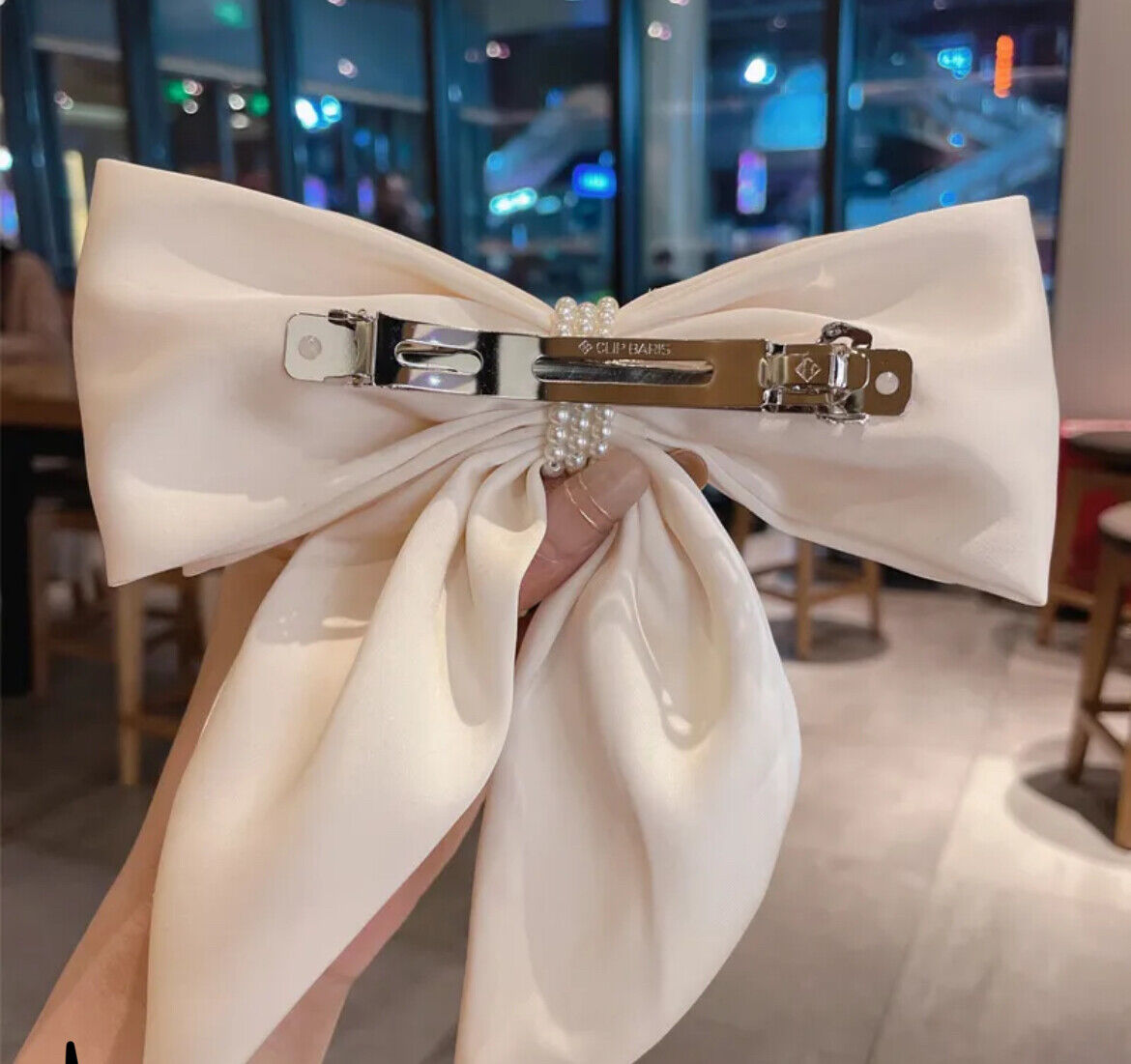 Bow Ribbon pearl Satin Hair Clip