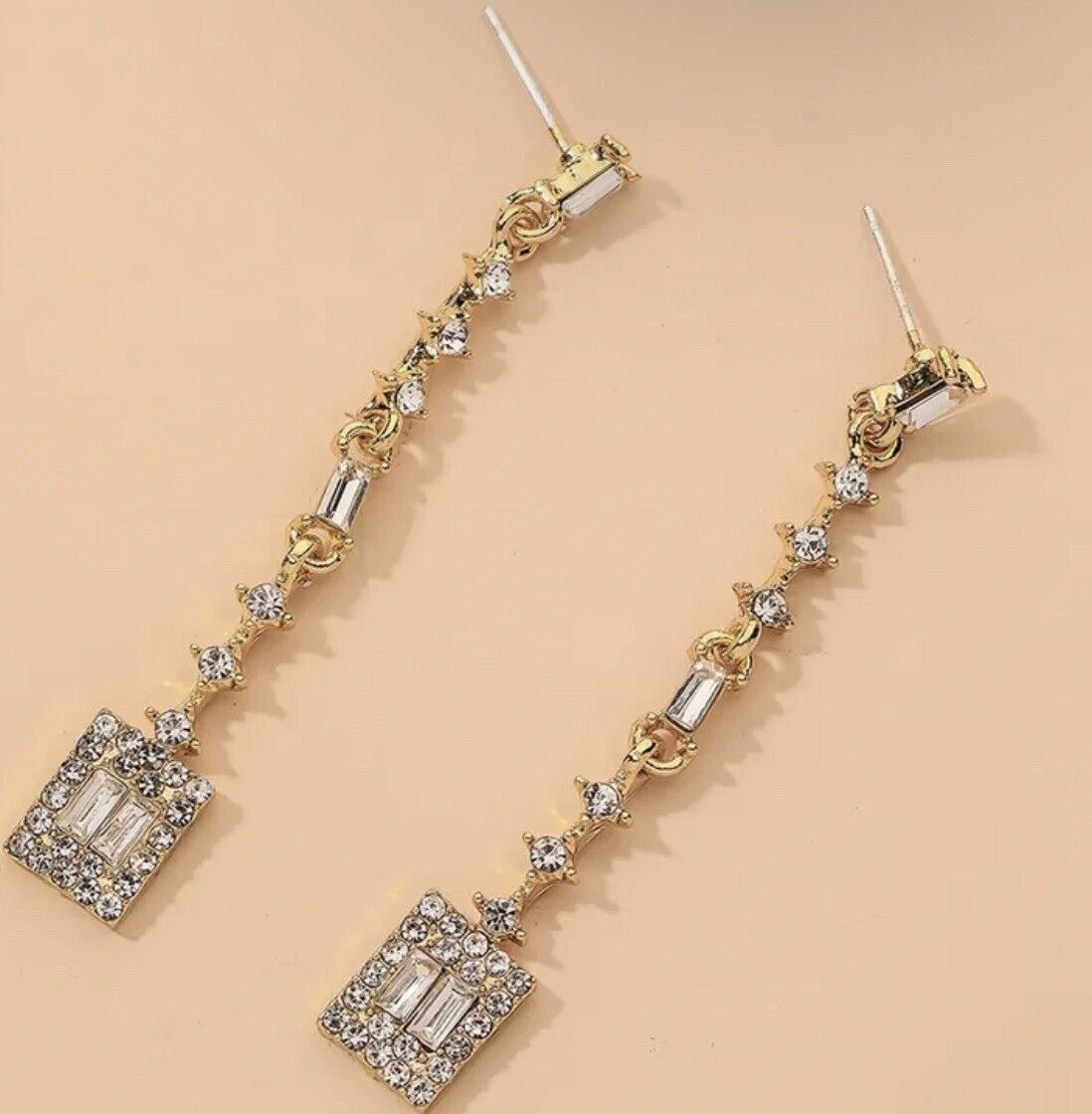 Dangle Silver Gem Stone Square Rhinestone Earring