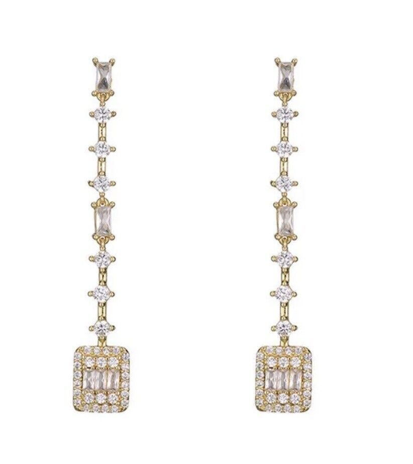 Dangle Silver Gem Stone Square Rhinestone Earring