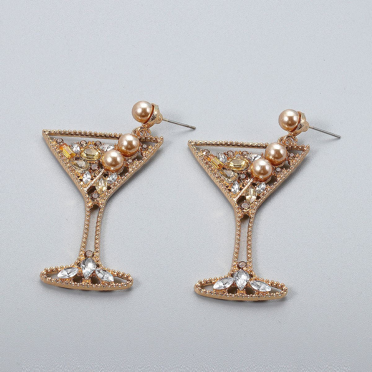 Gold Drink Cocktail wine Glass – Fun Statement Earrings