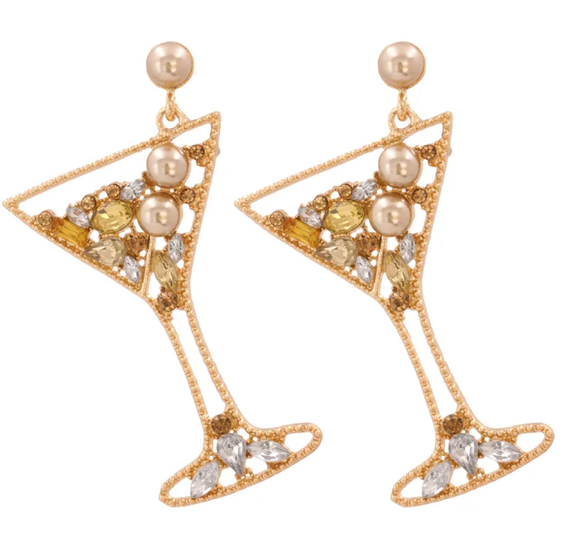 Gold Drink Cocktail wine Glass – Fun Statement Earrings