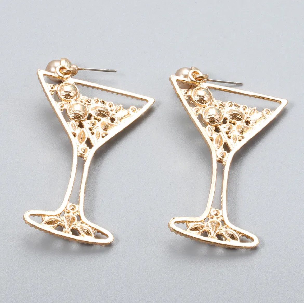 Gold Drink Cocktail wine Glass – Fun Statement Earrings