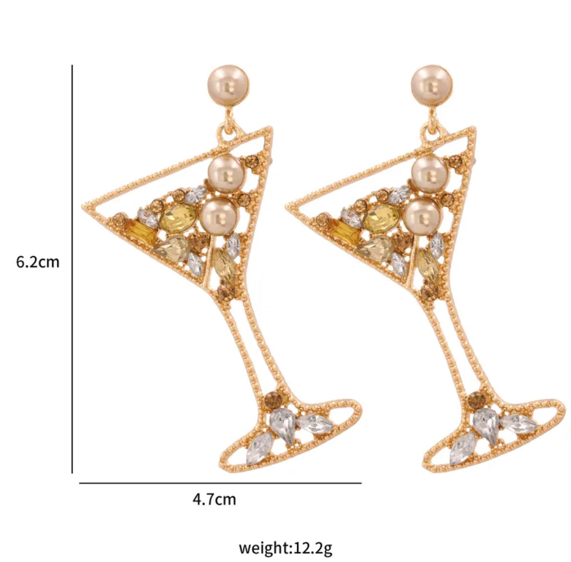 Gold Drink Cocktail wine Glass – Fun Statement Earrings