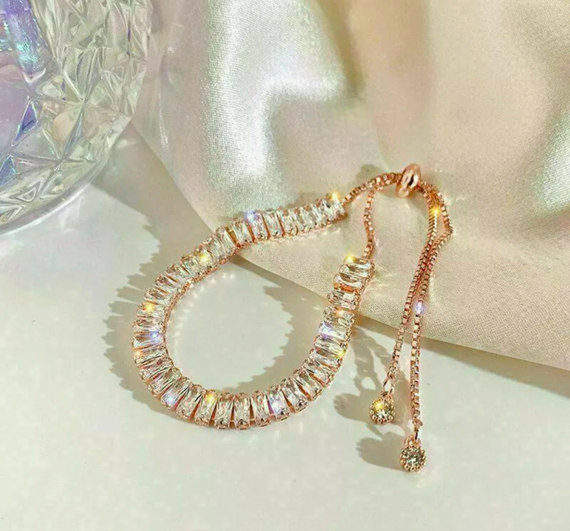 Gold Crystal Cubic Zirconia Adjustable Bracelet