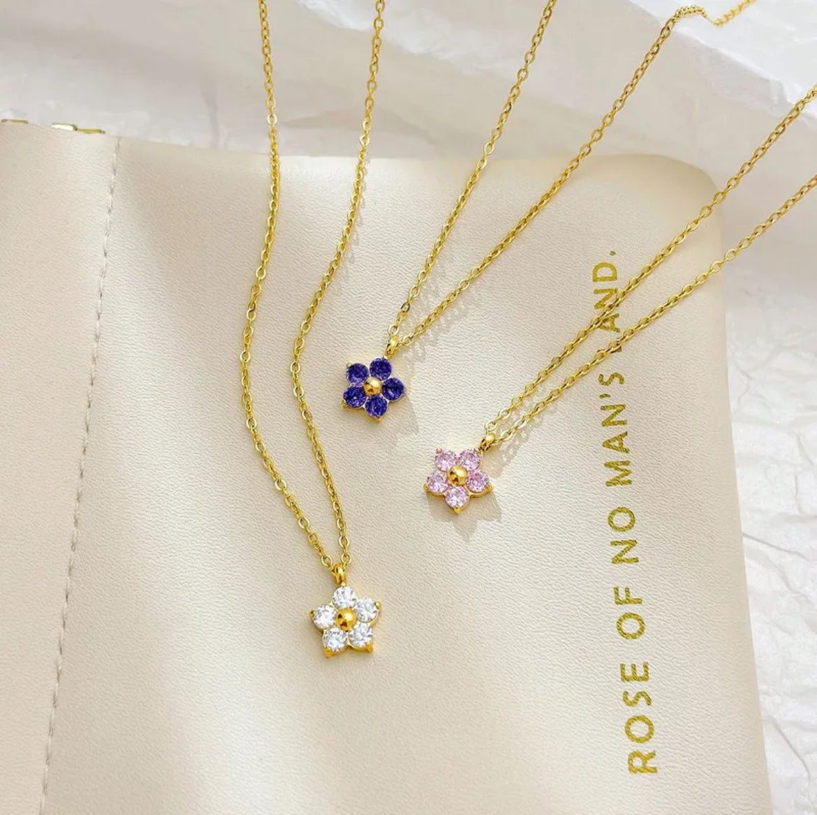 Flower Cubic Zirconia Gold Plated Pendant Necklace