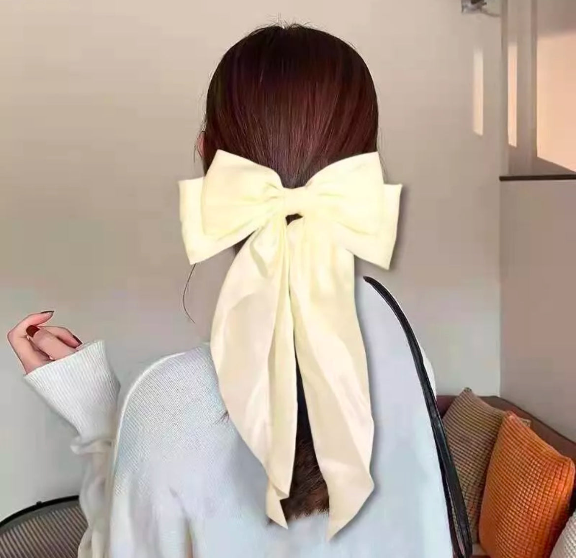 Large long Satin Bow Ribbon Hair Clip