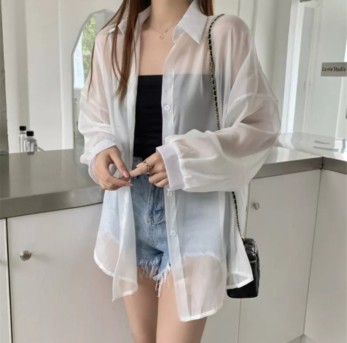 Sheer button shirt blouse