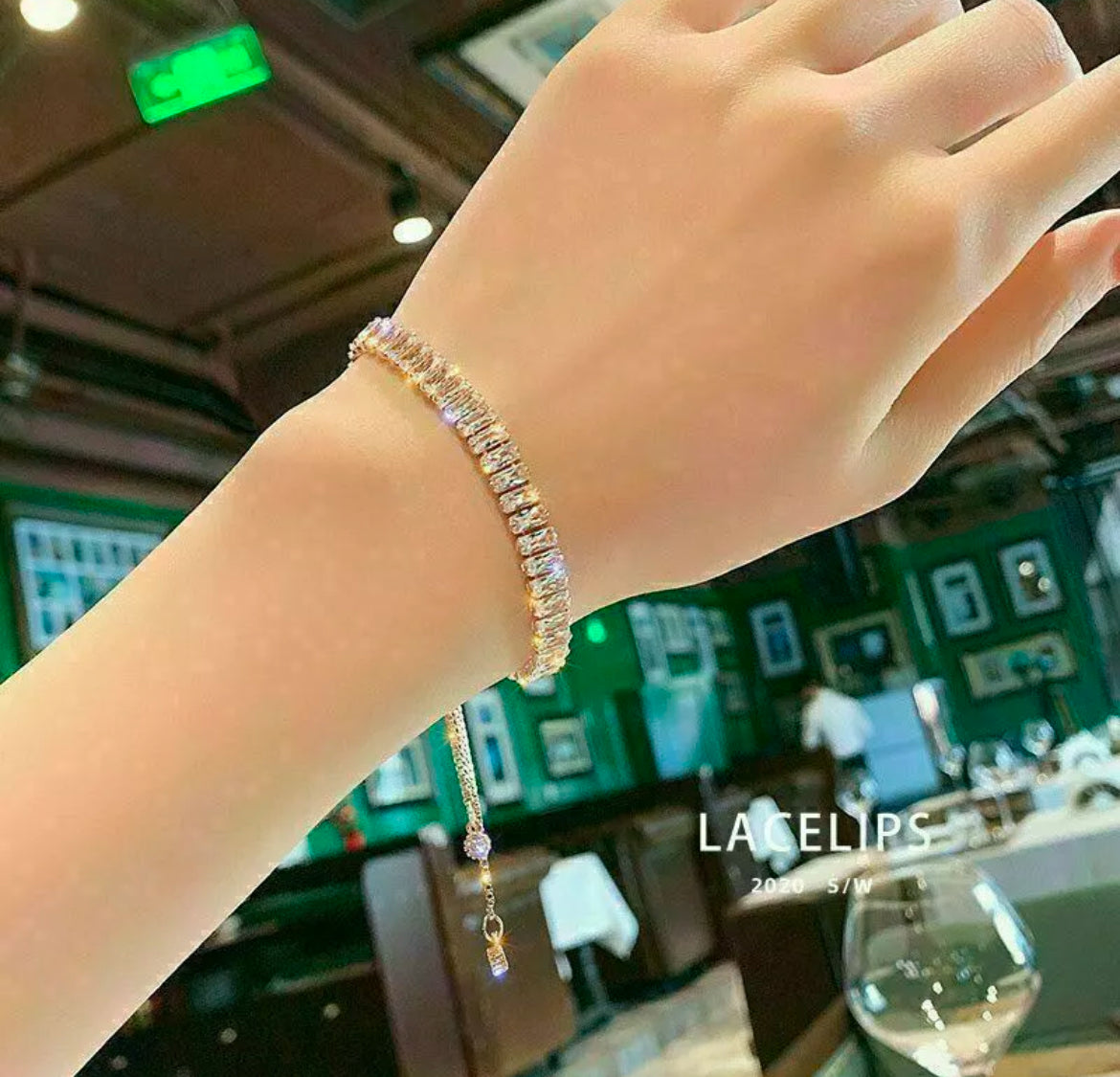 Gold Crystal Cubic Zirconia Adjustable Bracelet