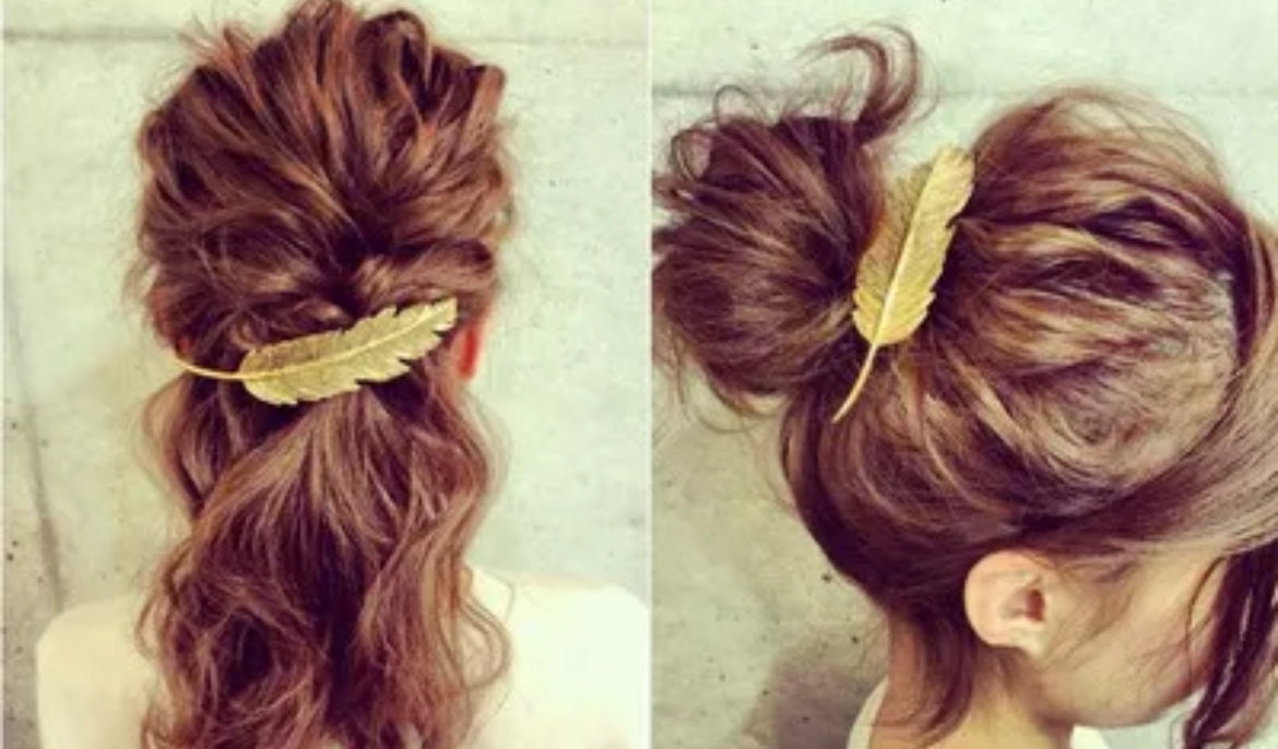 Gold Feather Hair Pin Clip