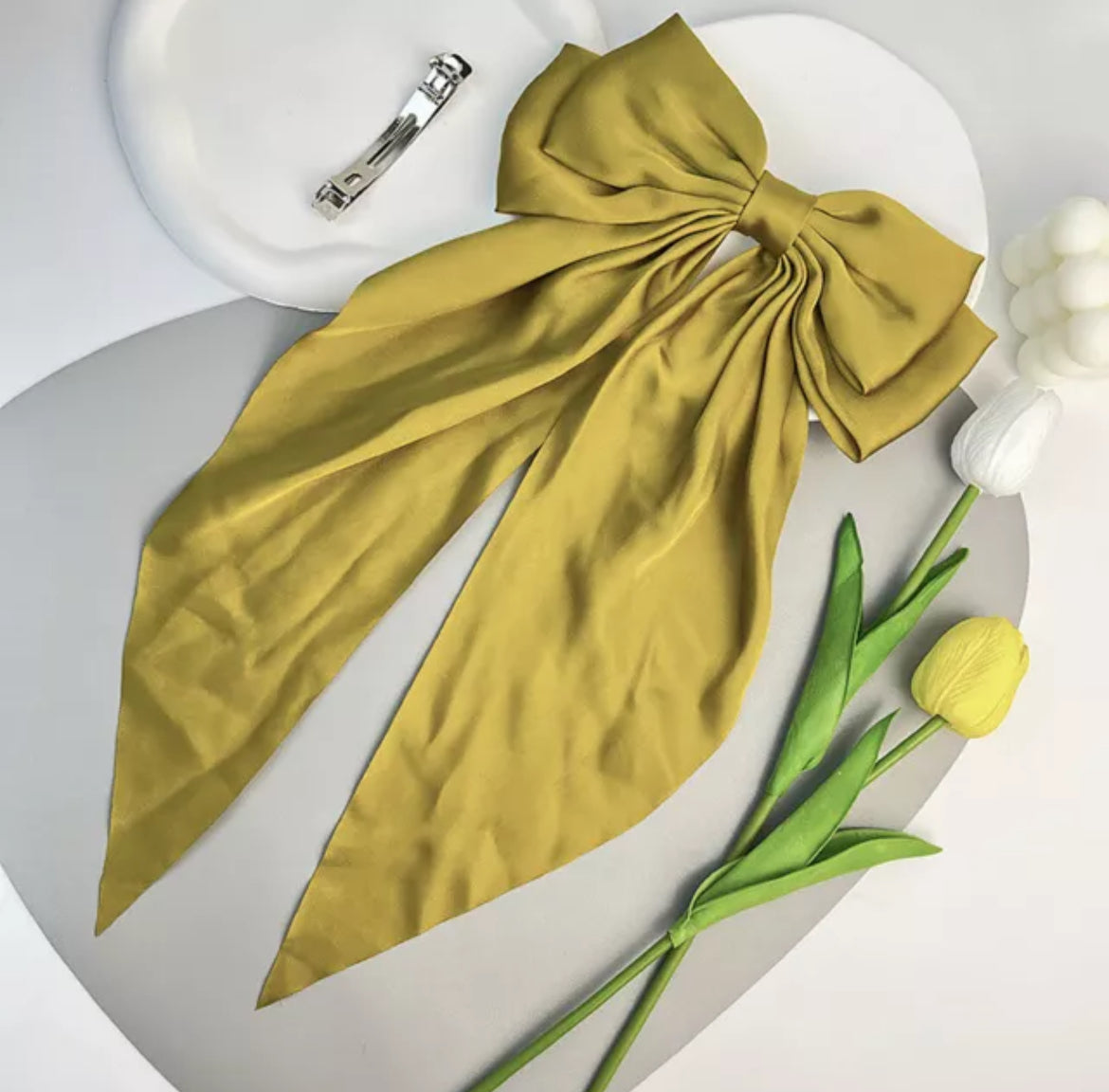 Large long Satin Bow Ribbon Hair Clip