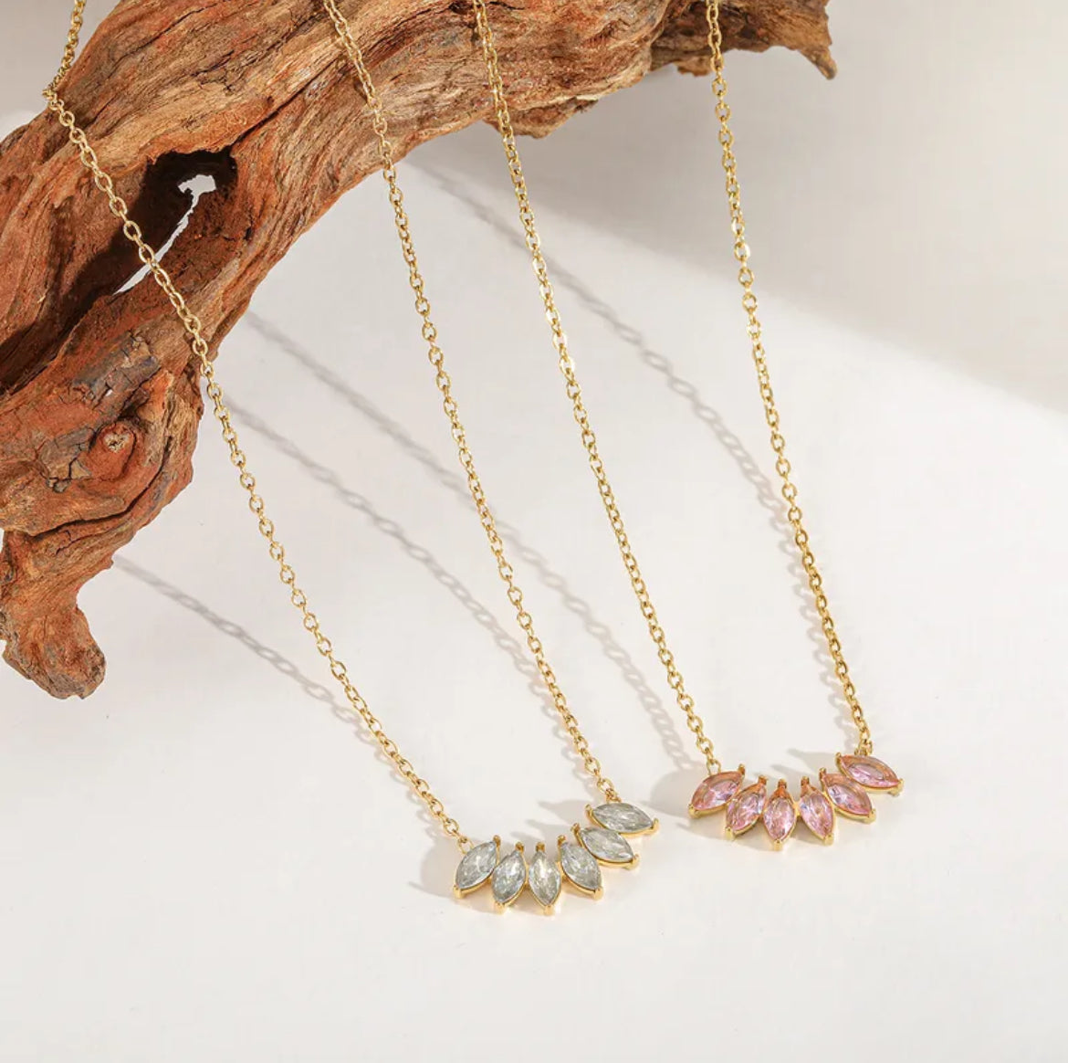 Stainless steel gold cubic zirconia necklace