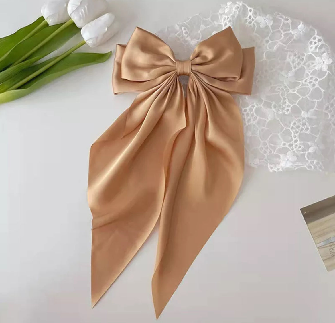 Large long Satin Bow Ribbon Hair Clip