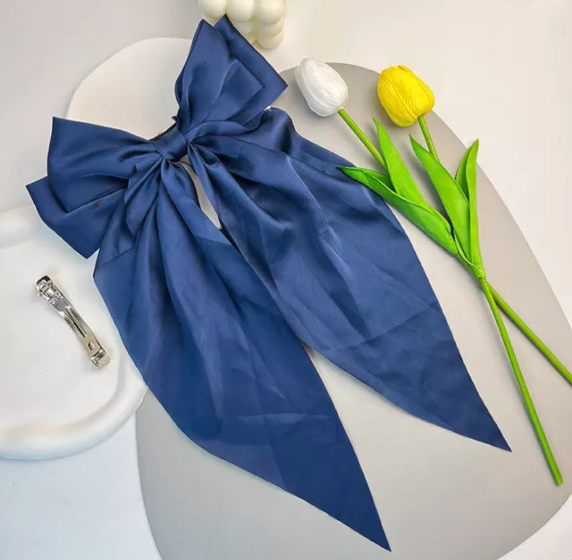Large long Satin Bow Ribbon Hair Clip
