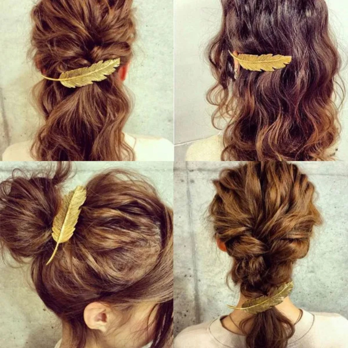 Gold Feather Hair Pin Clip