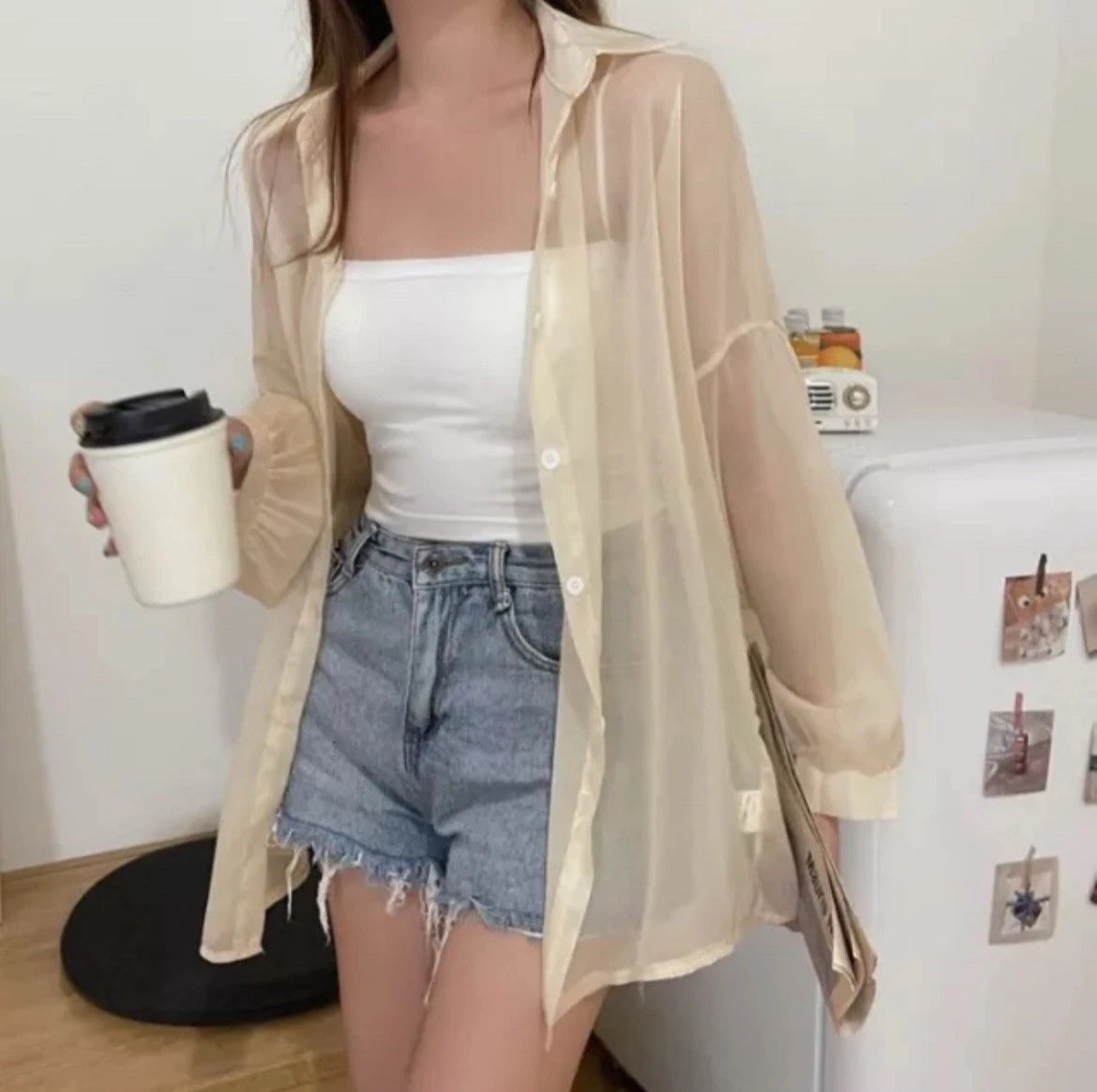 Sheer button shirt blouse