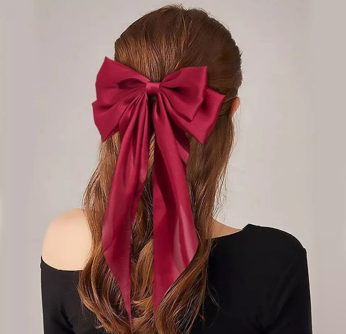 Large long Satin Bow Ribbon Hair Clip