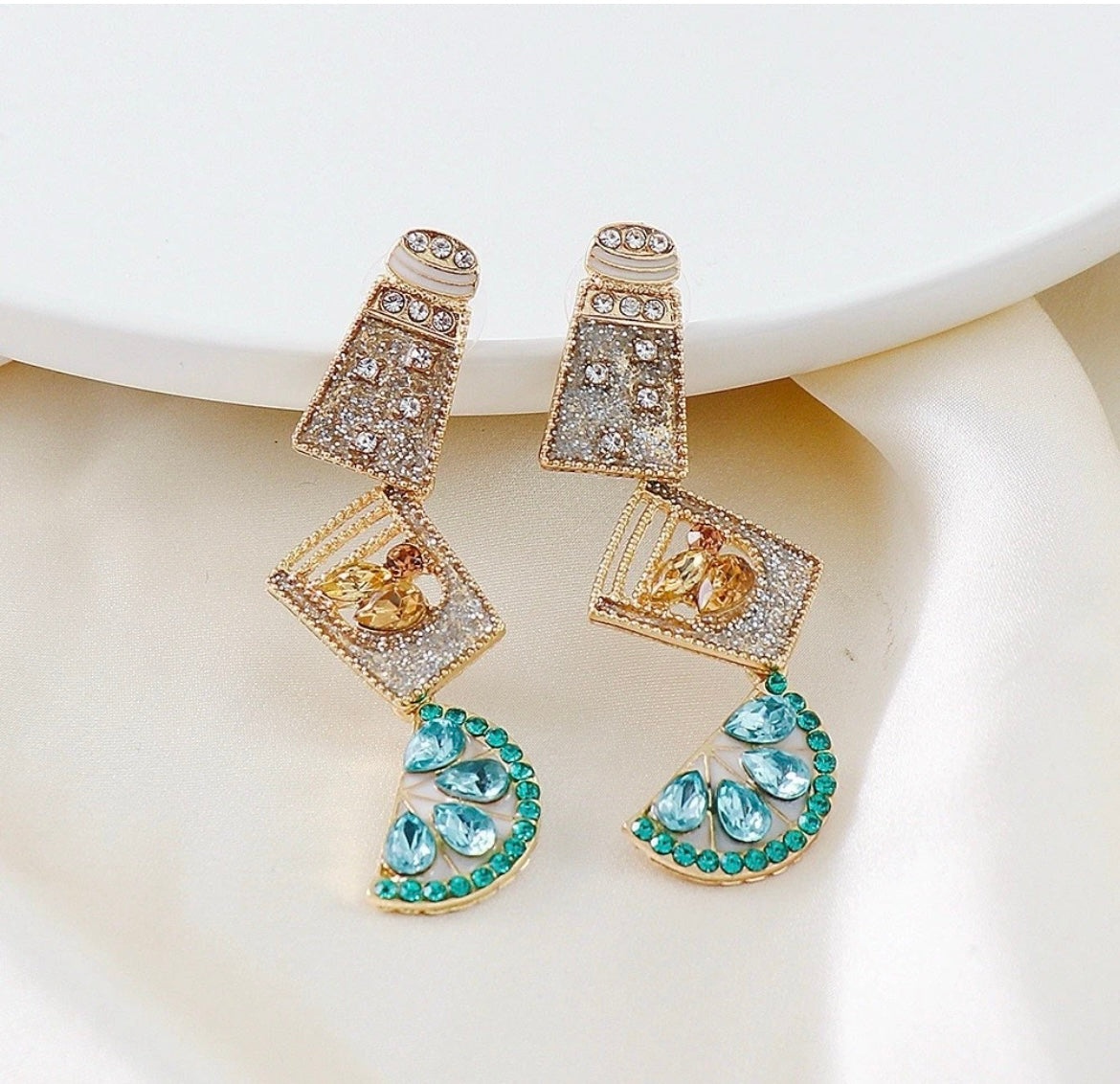 Geometric Cocktail Drink Drop Earrings