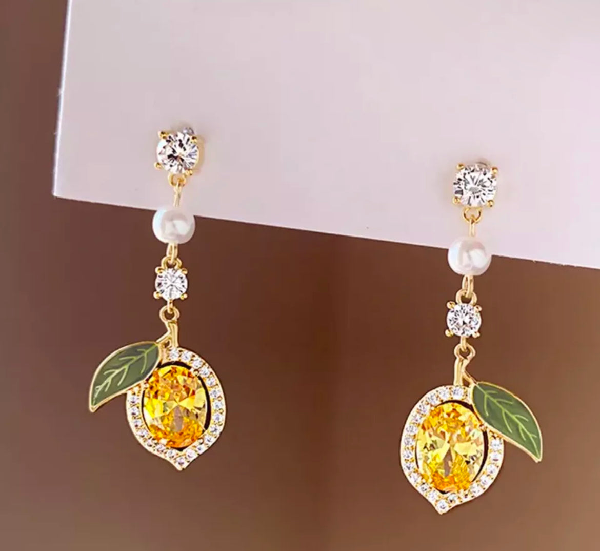 Lemon Rhinestone Pearl Earrings