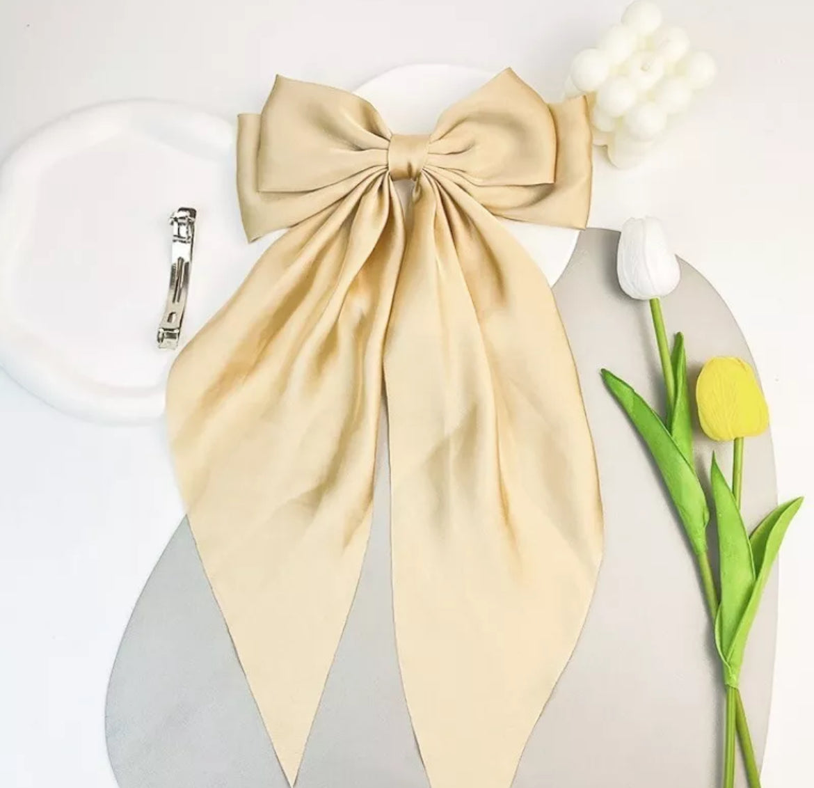 Large long Satin Bow Ribbon Hair Clip