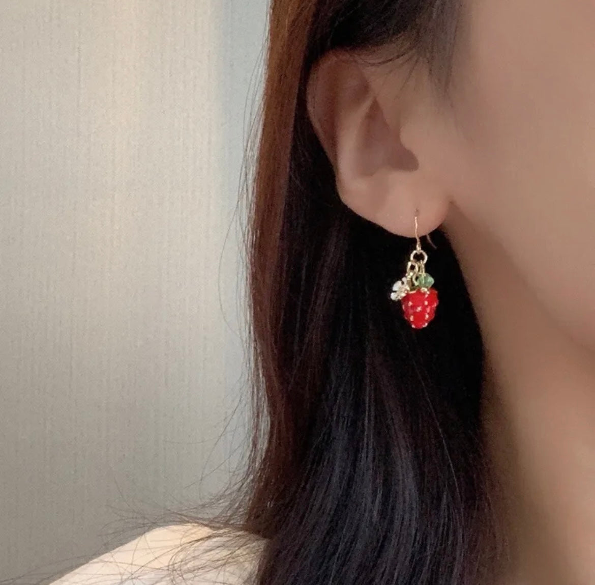 Strawberry Fruit Flower Drop Earrings