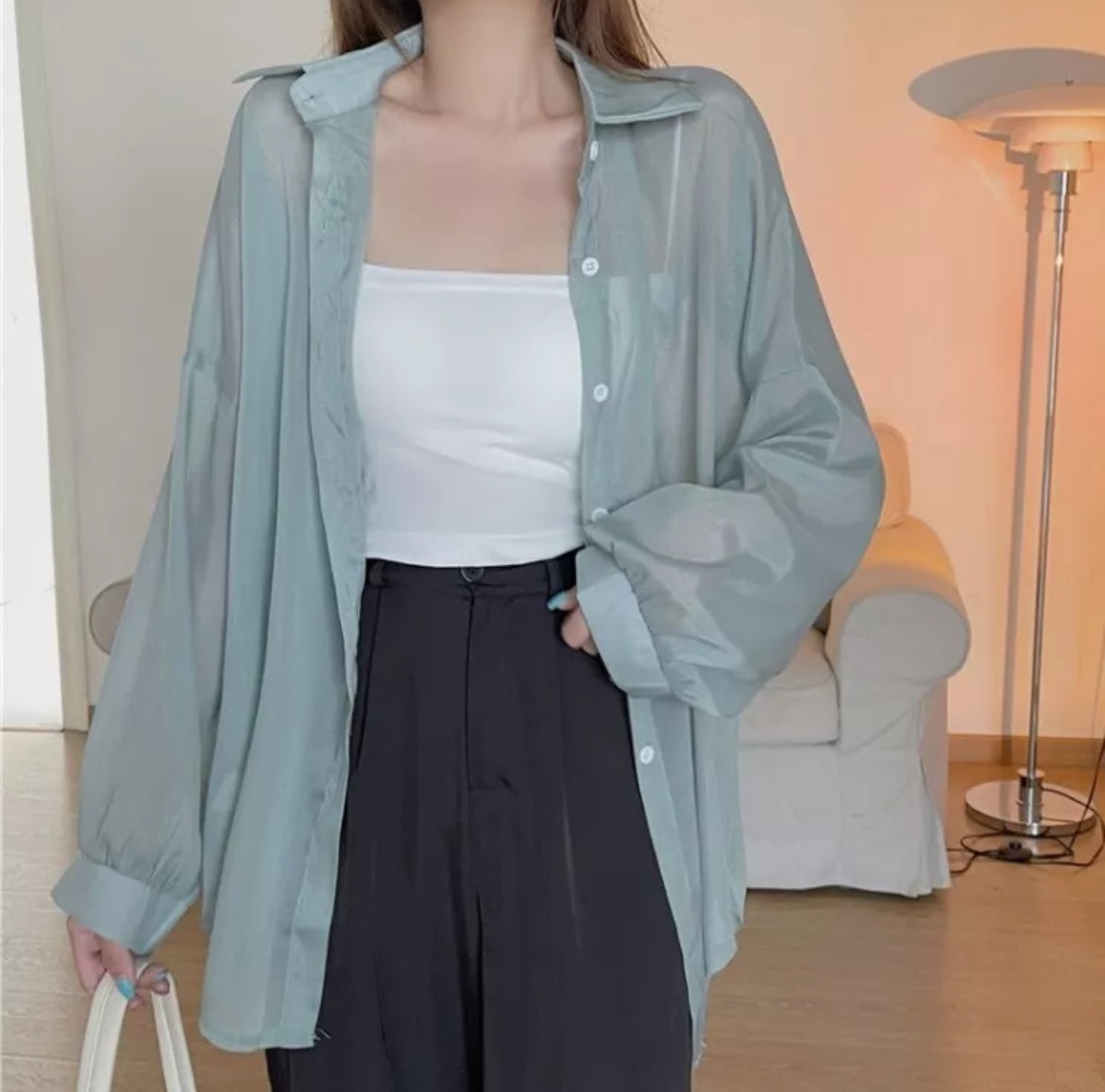 Sheer button shirt blouse