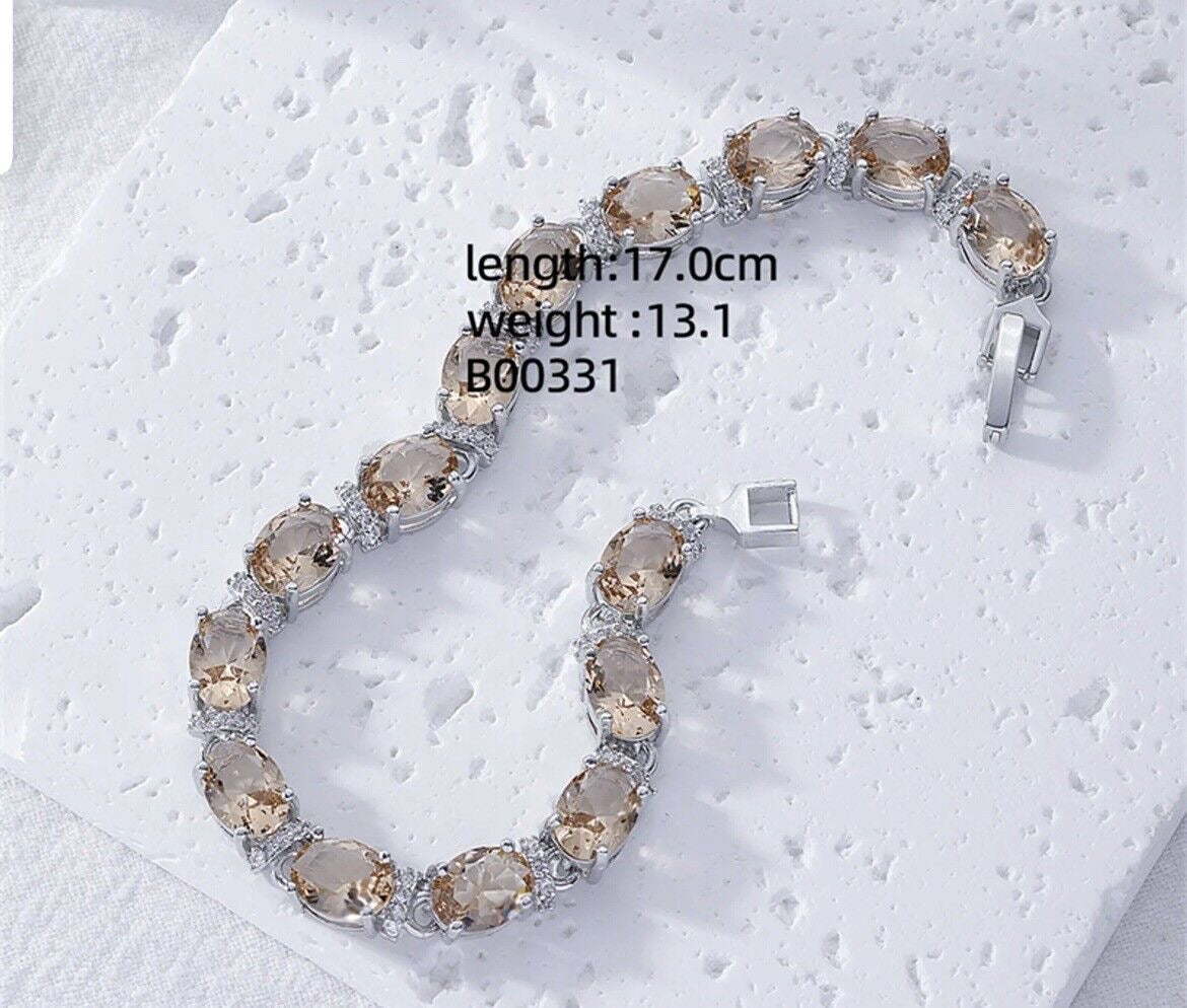 Oval Silver Cubic Zirconia Tennis Bracelet