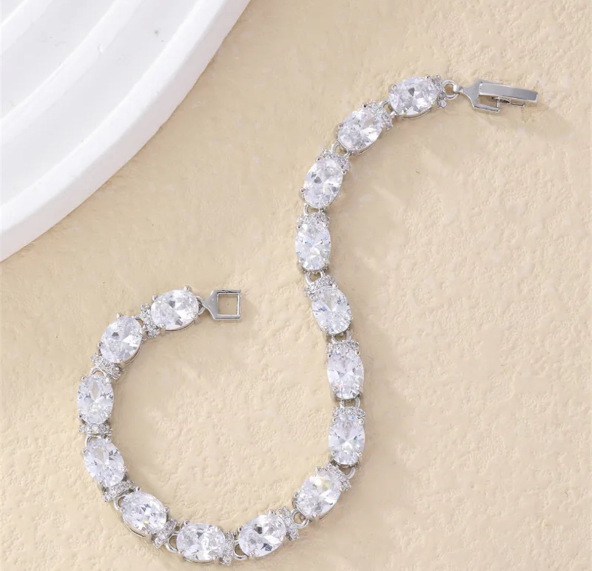 Oval Silver Cubic Zirconia Tennis Bracelet