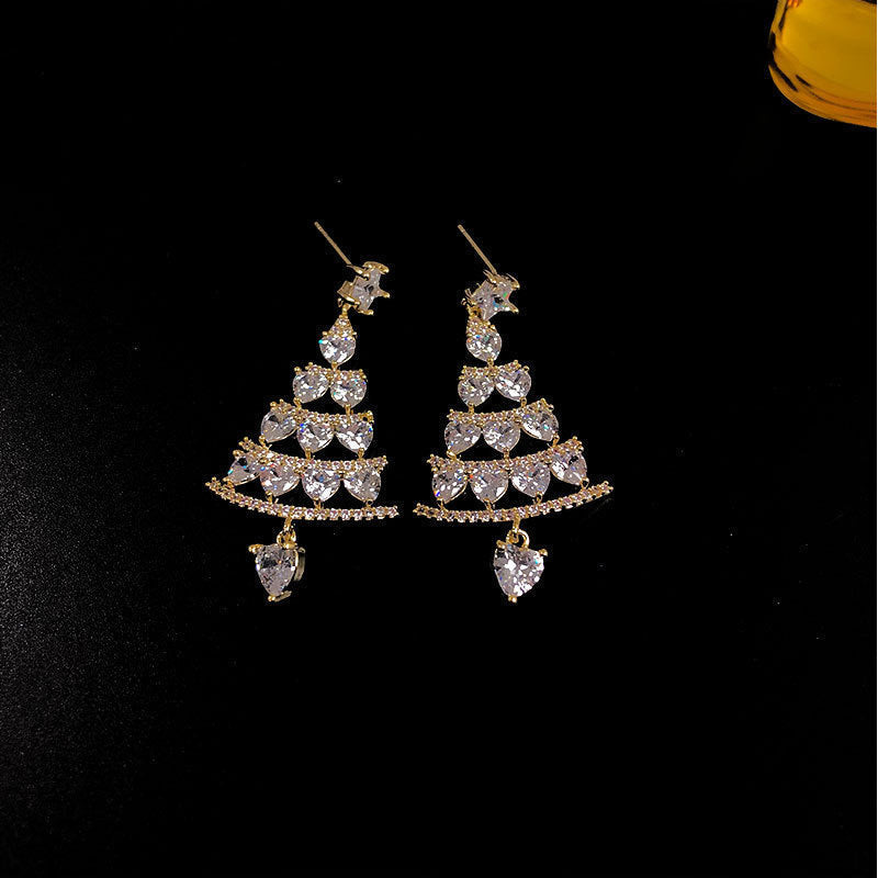 Christmas Tree Rhinestone Cubic Zirconia Diamond Earrings with Gift Box