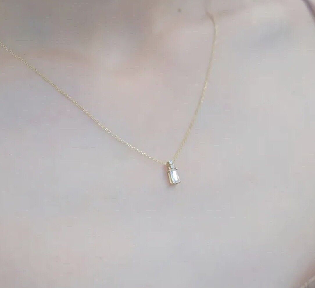 Rectangle Cubic Zirconia Gold Plated Pendant Necklace