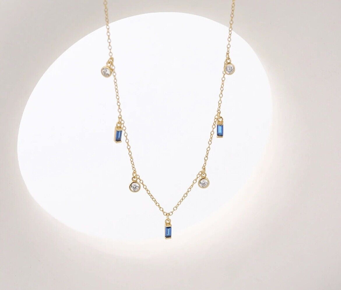 Round gold Rectangle Cubic Zirconia Necklace