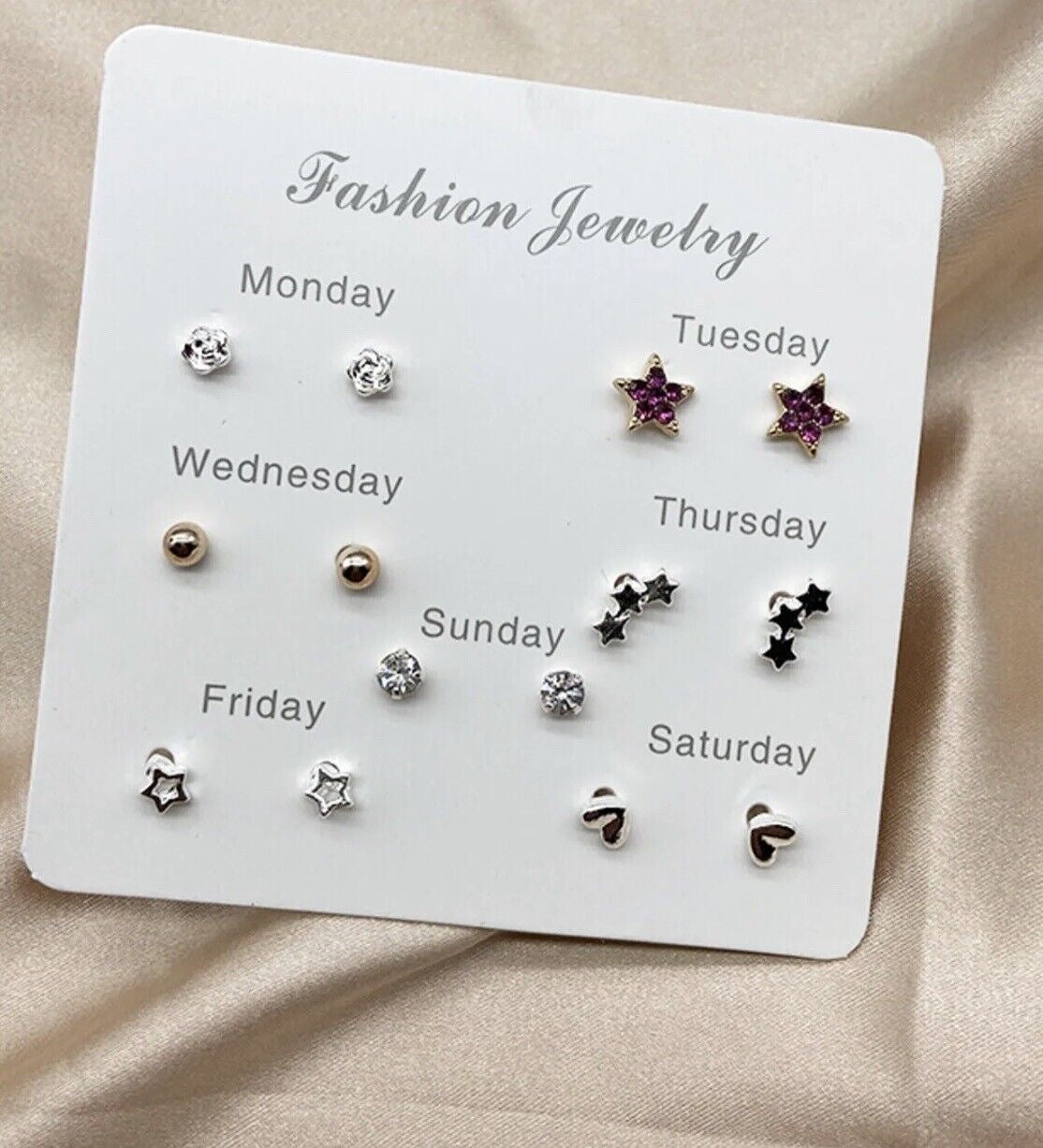 Silver Heart Earring Stud 6 Pairs