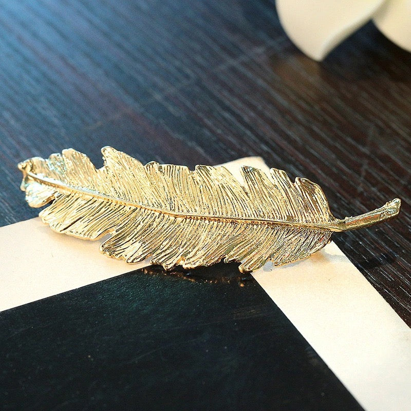 Gold Feather Hair Pin Clip