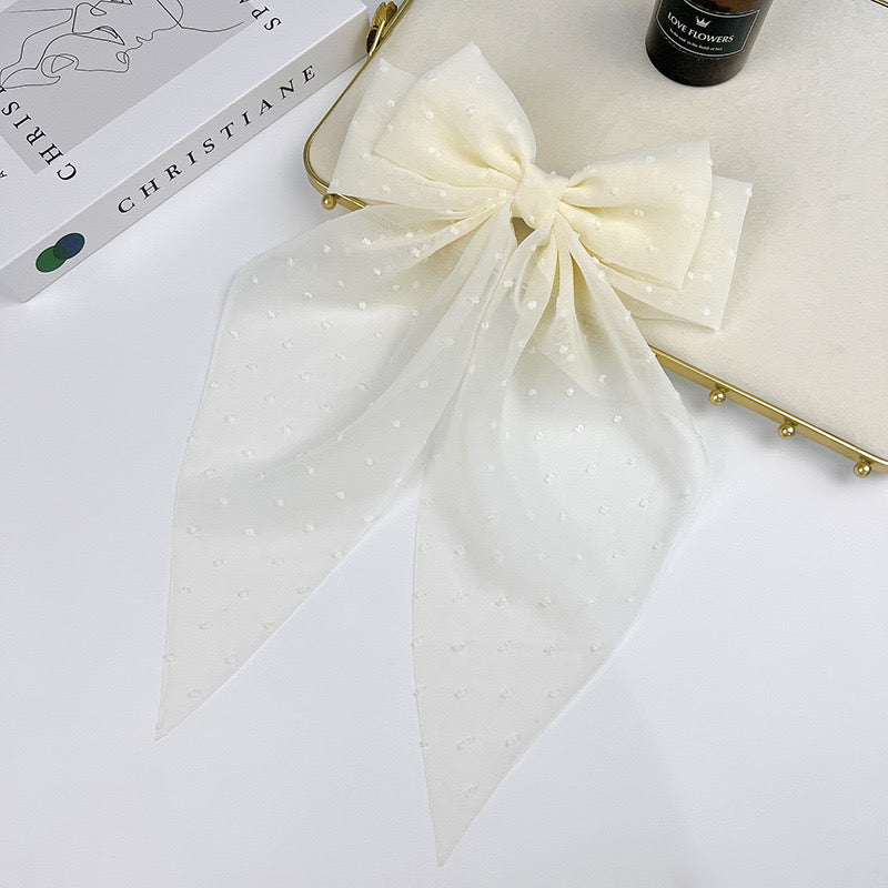 Polka dot bow chiffon hair clip
