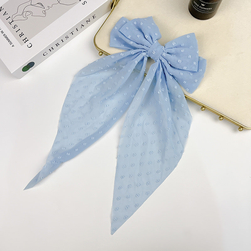 Polka dot bow chiffon hair clip