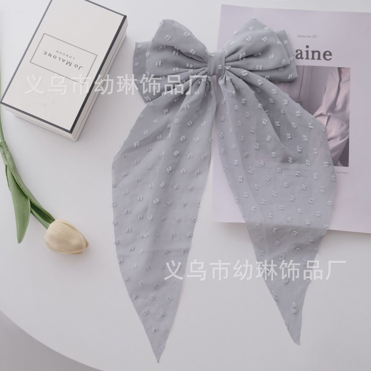 Polka dot bow chiffon hair clip