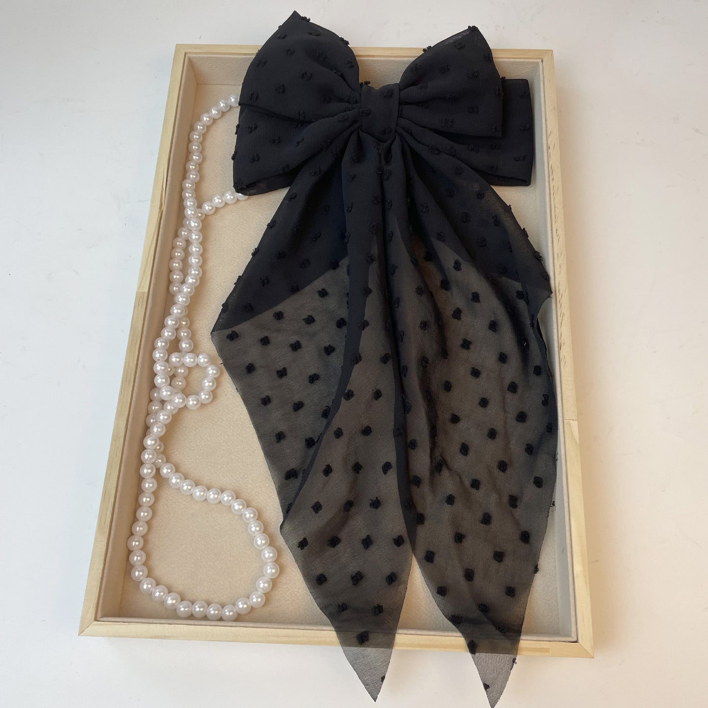 Polka dot bow chiffon hair clip