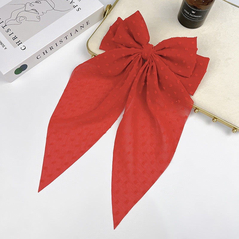 Polka dot bow chiffon hair clip