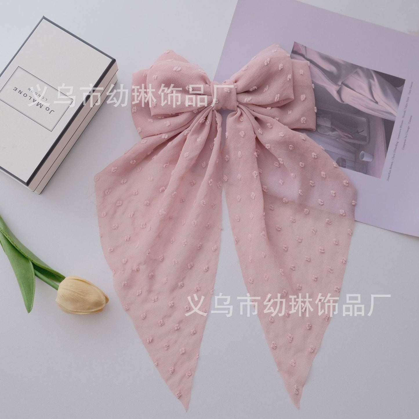 Polka dot bow chiffon hair clip