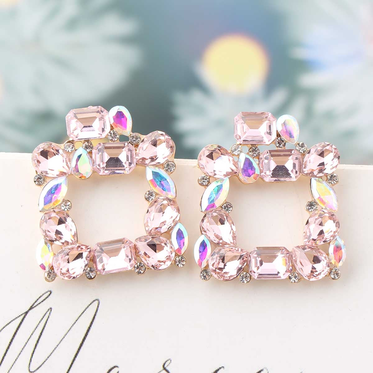 Square glass statement earrings