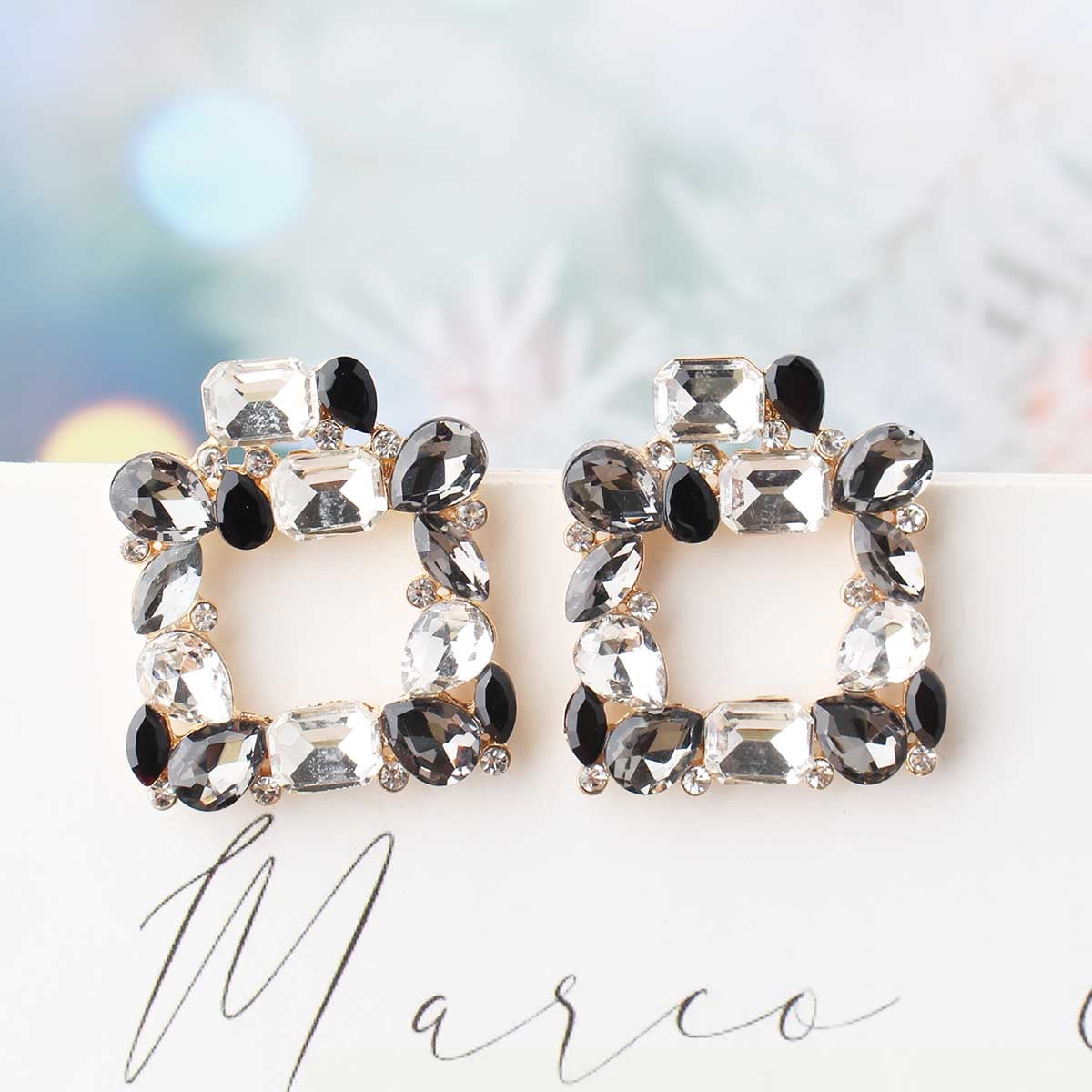 Square glass statement earrings