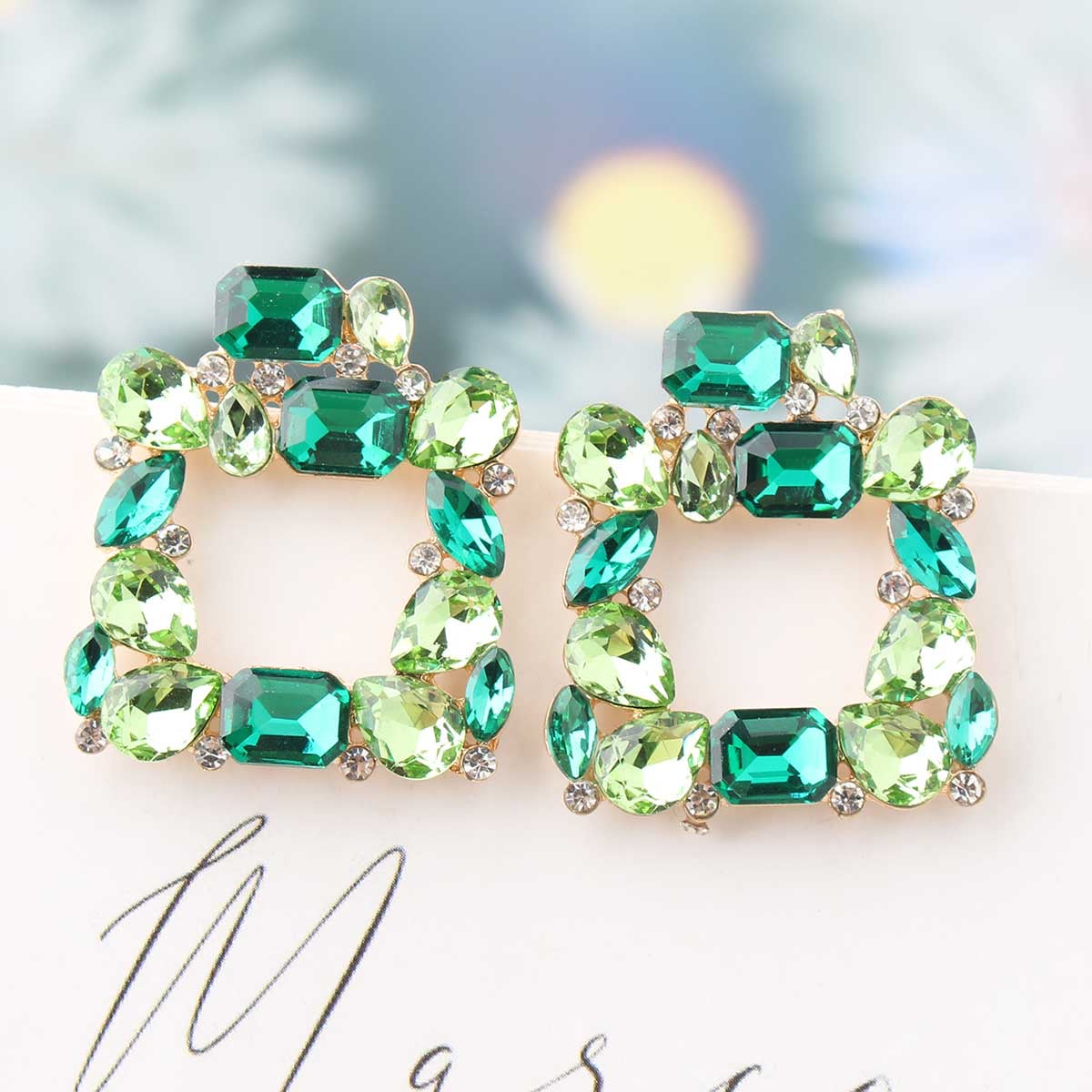 Square glass statement earrings