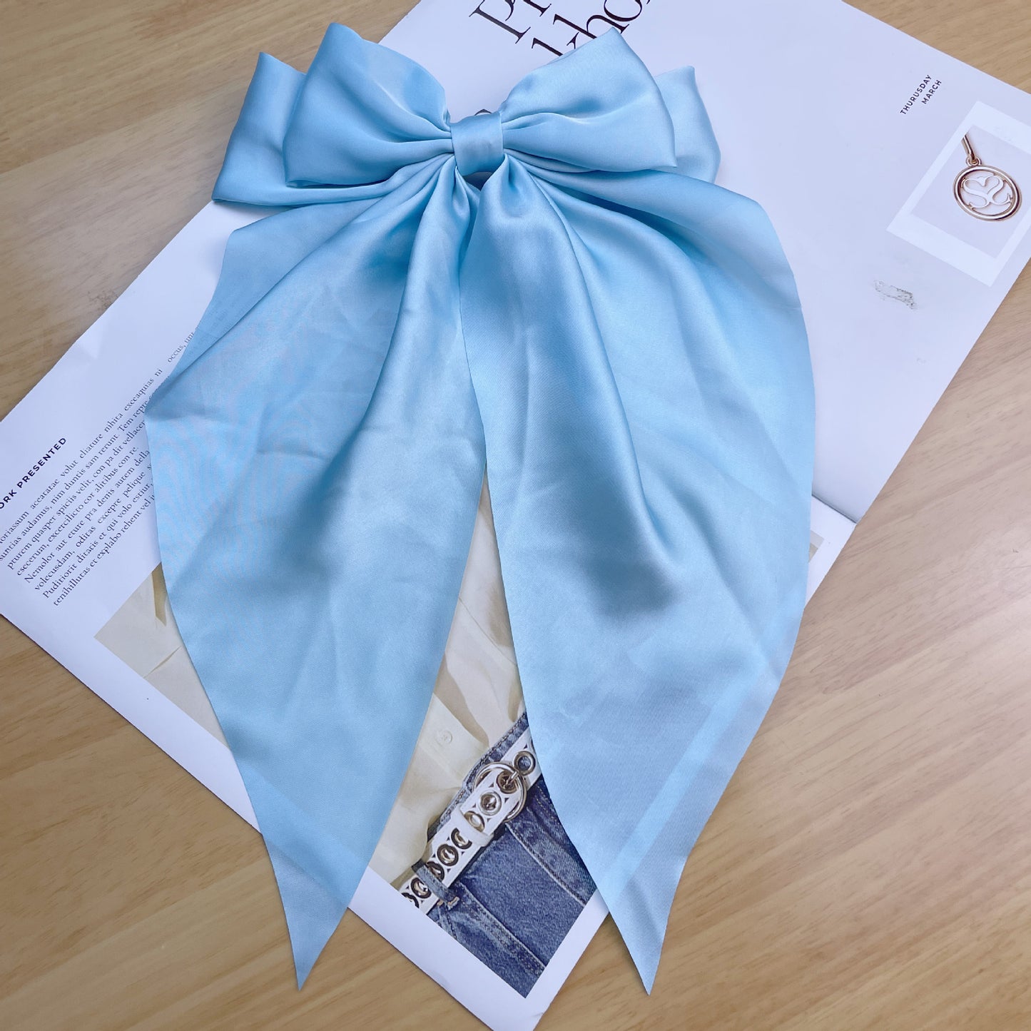 Large long Satin Bow Ribbon Hair Clip